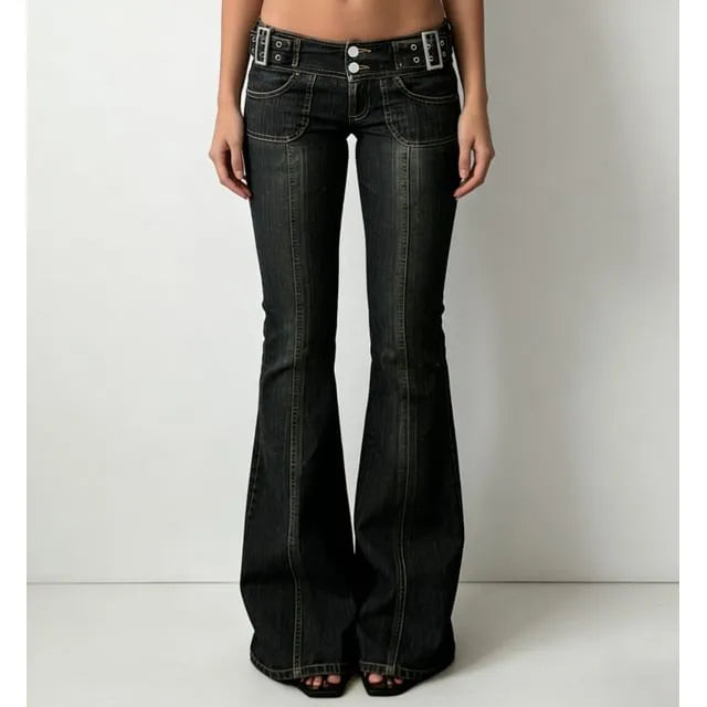Low Waist Washed Slim-Fit Boot-Cut Jeans