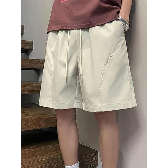 Drawstring Waist Plain Wide Leg Shorts