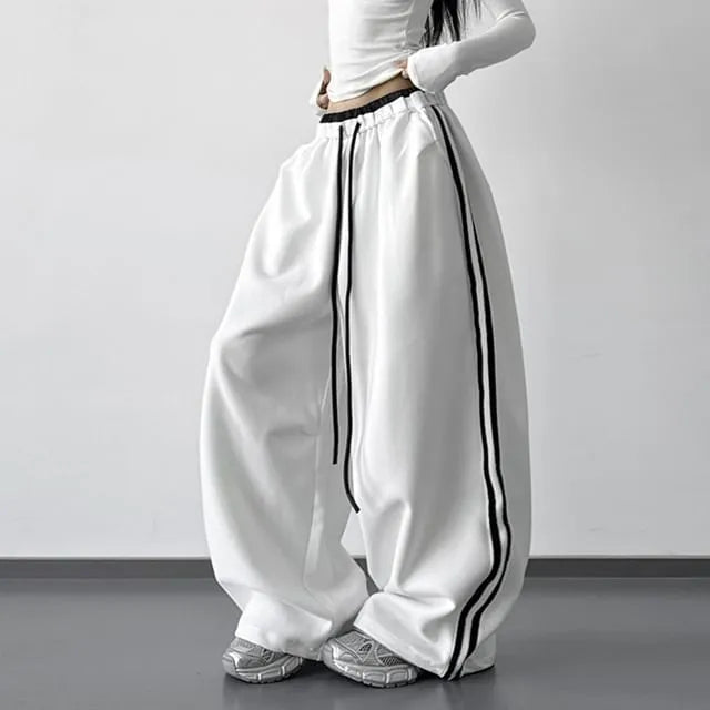 Drawstring Waist Striped Panel Baggy Sweatpants