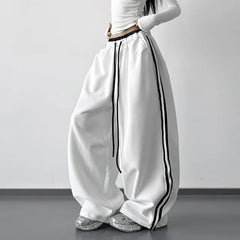 Drawstring Waist Striped Panel Baggy Sweatpants