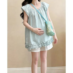 Maternity Short-Sleeve Plain Blouse / Shorts / Set