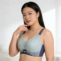 [90C - 110E] Plus Size Two Tone Lace Panel Wireless Bra