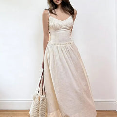Spaghetti Strap V-Neck Plain Maxi A-Line Dress