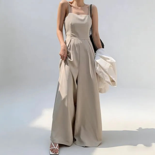 Spaghetti Strap Plain Wide Leg Jumpsuit