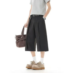 Mid Rise Plain Wide Leg Shorts