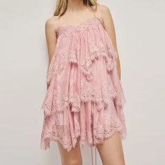 Spaghetti Strap Lace Mini Tiered Dress