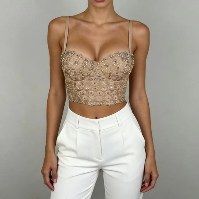 Plain Rhinestone Lace Bustier Top