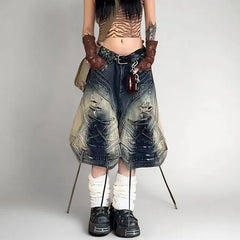 Mid Rise Washed Wide Leg Jorts