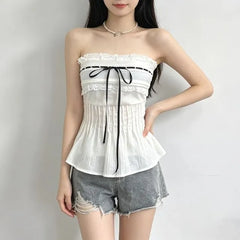Strapless Lace Trim Flowy Tube Top