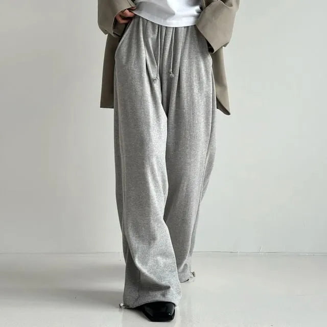 Elastic-Waist Drawstring Plain Shift Sweatpants