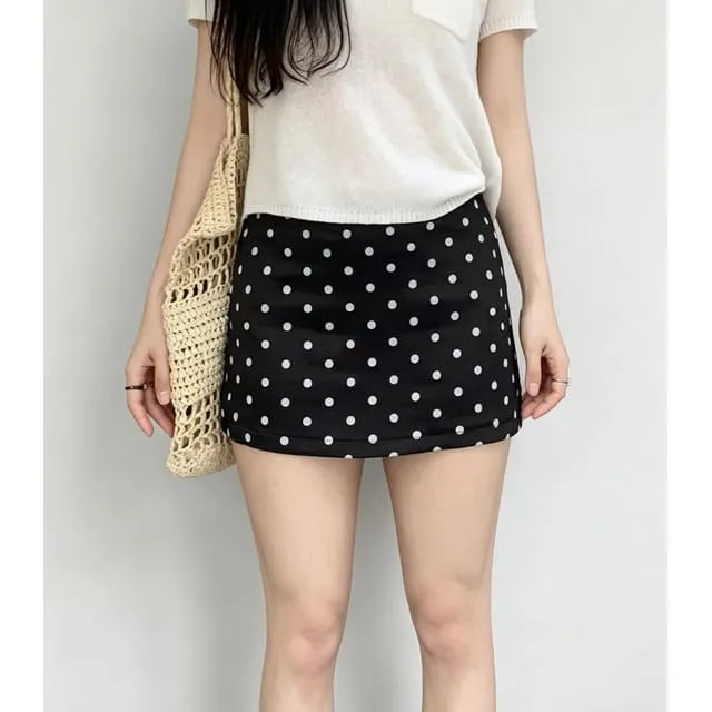 High Waist Polka Dot Mini Pencil Skirt
