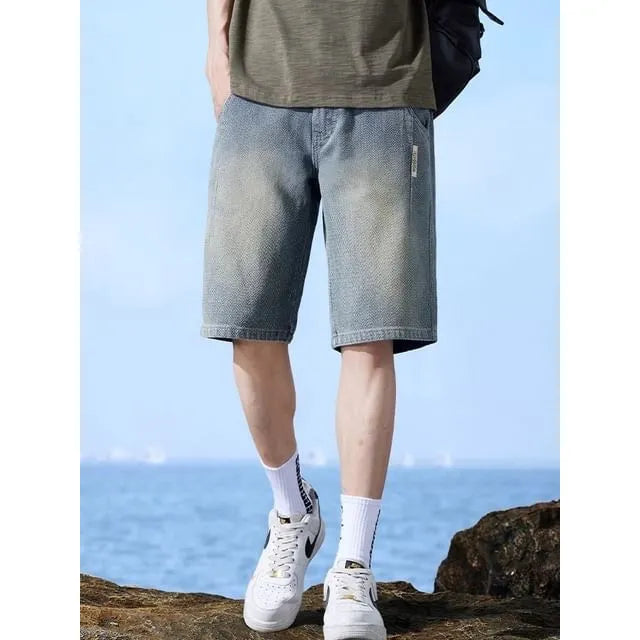Mid Waist Washed Denim Shorts