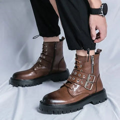 Buckled Faux Leather Short Boots