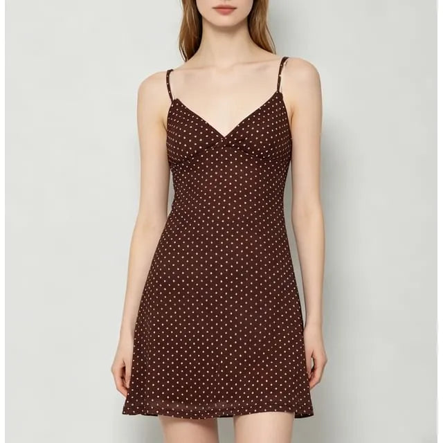 Spaghetti Strap V-Neck Polka Dot Mini A-Line Dress