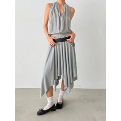 Elastic Waist Irregular Midi Skirt