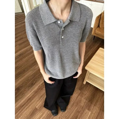 Short-Sleeve Plain Knit Polo Top