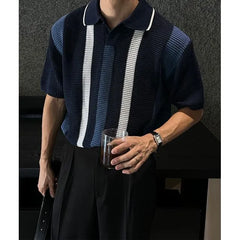 Short-Sleeve Striped Knit Polo Shirt
