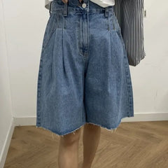 Mid Rise Washed Wide Leg Jorts