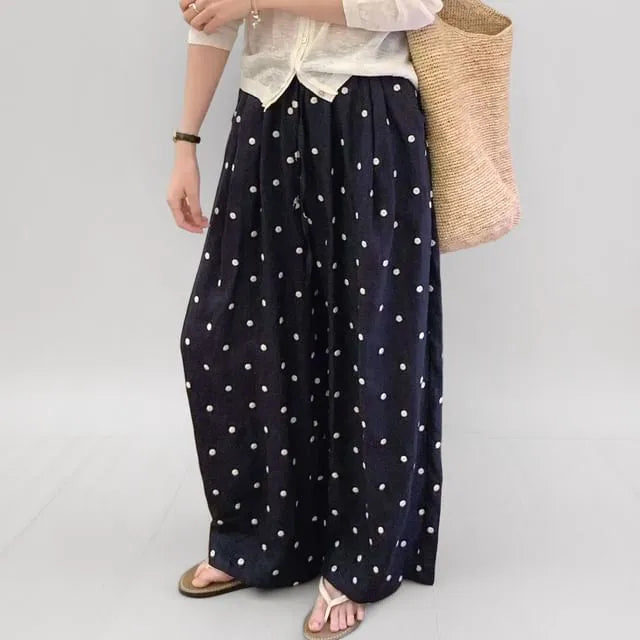 Drawstring Waist Polka Dot Baggy Pants
