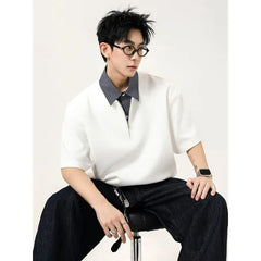 Mock Two-Piece Loose Polo Shirt