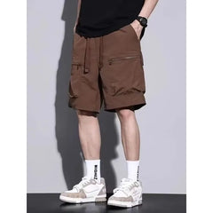 Drawstring Waist Plain Cargo Shorts
