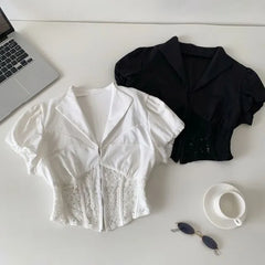 Short-Sleeve Lace Corset Crop Shirt