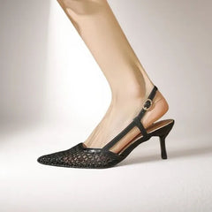 Kitten Heel Pointed Toe Mesh Slingback Sandals