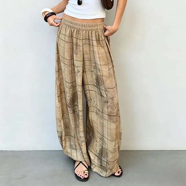High Waist Plaid Loose-Fit Wide-Leg Pants