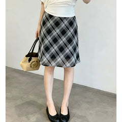 High Waist Plaid Midi Pencil Skirt