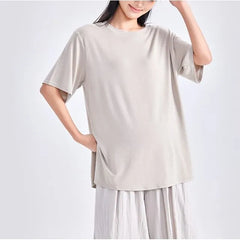 Maternity Elbow-Sleeve Crew Neck Plain T-Shirt