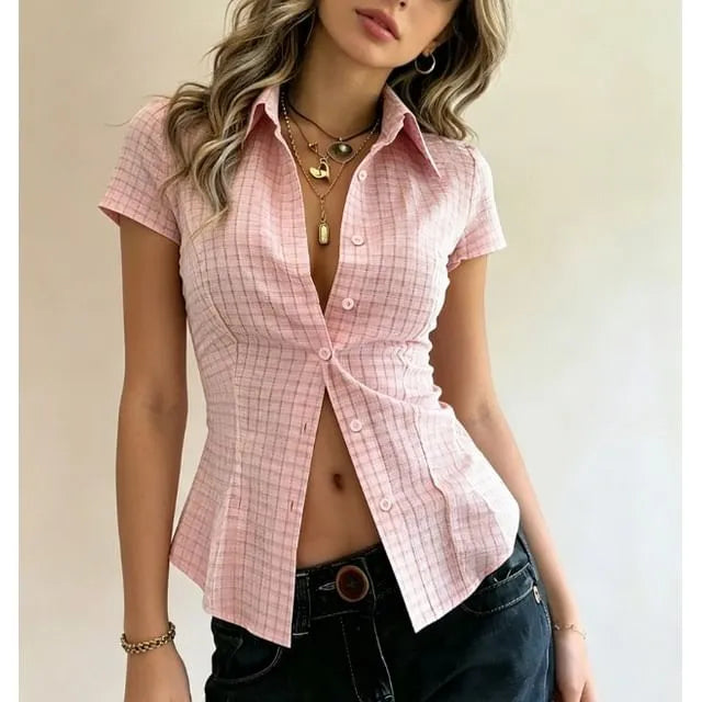 Short Sleeve Gingham Slim-Fit Shirt