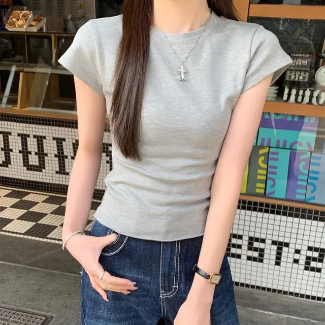 Short-Sleeve Crew Neck Plain T-Shirt