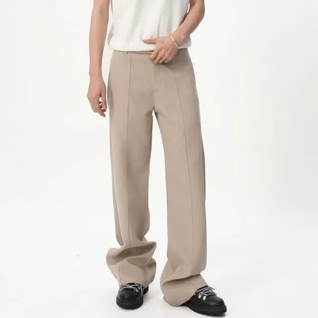 Mid Rise Plain Loose Fit Dress Pants