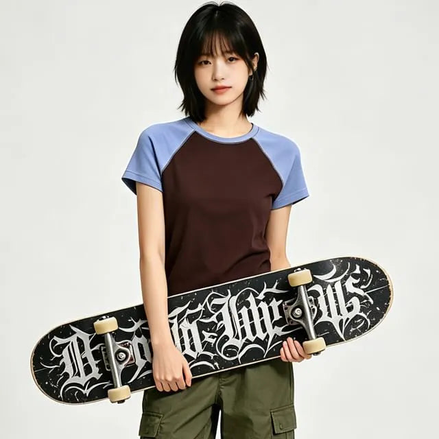 Short-Sleeve Crew Neck Raglan Crop T-Shirt