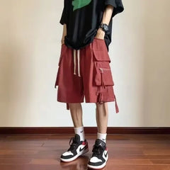 Drawstring Waist Plain Cargo Shorts
