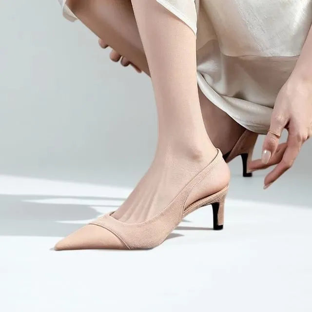 Stiletto Pointed Toe Plain Faux Leather Panel Slingback Sandals