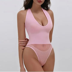 Maternity Halter Neck Plain Perforated Open Back Bodysuit