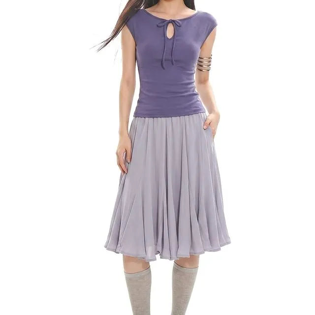 Cap Sleeve Tie Neck Plain Keyhole Top