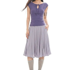 Cap Sleeve Tie Neck Plain Keyhole Top