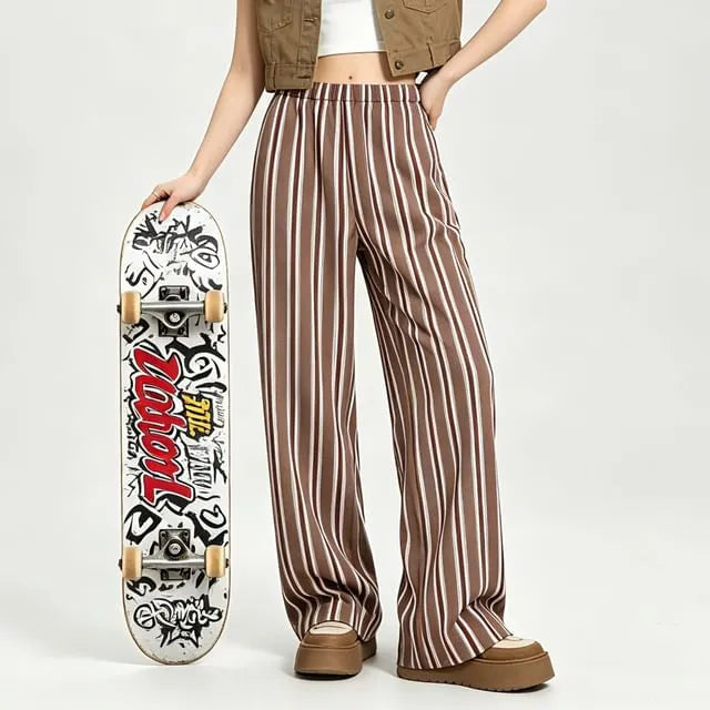 Elastic Waist Striped Straight Leg Pajama Pants