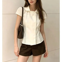 Cap Sleeve Collar Plain Slim-Fit Shirt