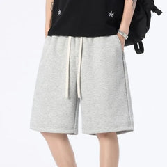 Drawstring Waist Plain Wide Leg Sweat Shorts