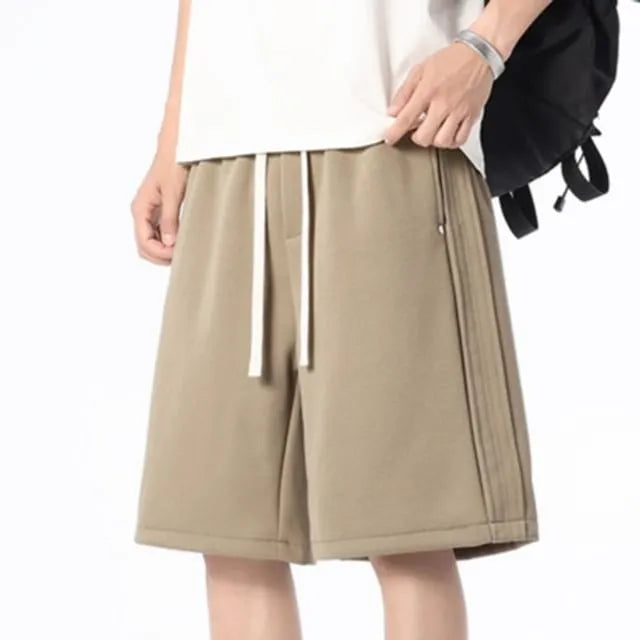 Drawstring Waist Plain Wide Leg Sweat Shorts