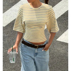 Short Sleeve Striped Slim-Fit Crop T-Shirt
