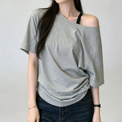 Short-Sleeve Off-Shoulder Plain T-Shirt