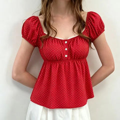 Short-Sleeve Scoop Neck Dotted Blouse