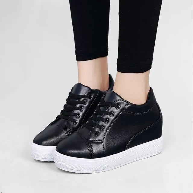 Platform Hidden Wedge Plain Lace Up Sneakers