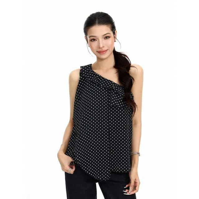 Sleeveless One Shoulder Dotted Top