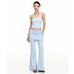Low Rise Plain Skirt Overlay Flared Pants