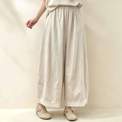 Elastic Waist Lace Panel Cropped Baggy Pants